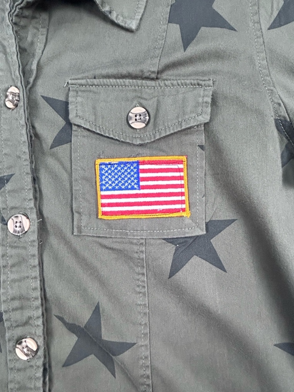 Knox Rose XL Olive Green Star Print Jacket USA Flag Patch 250 Years Graphic - Picture 11 of 15